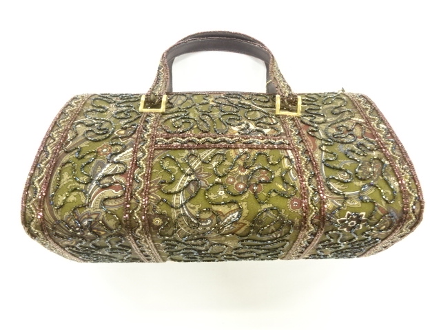 アンティーク　ビーズ花唐草模様バッグ